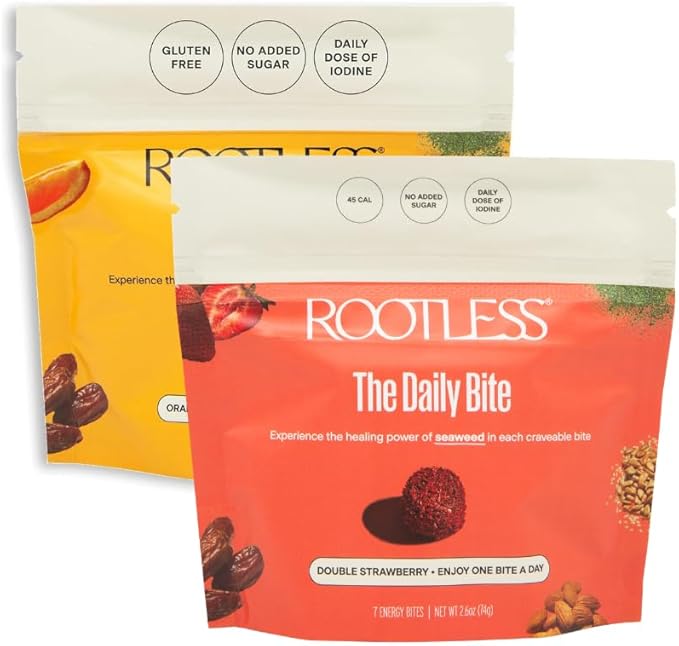 Rootless Seaweed Daily Bites – Double Strawberry & Orange Pistachio – 2 Week Supply for Hormone & Thyroid Health | 100% Daily Iodine, Whole Food Ingredients – 2 Pack