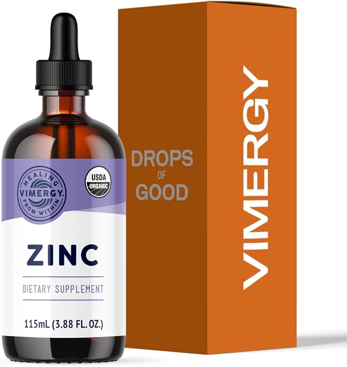 VIMERGY USDA Organic Zinc Supplements for Women & Men (7.5mg Liquid Zinc Per Serving) Fast-Absorbing Immune Support, Promotes Healthy Bones & Skin, Vegan, Up to 57 Servings (115 mL)