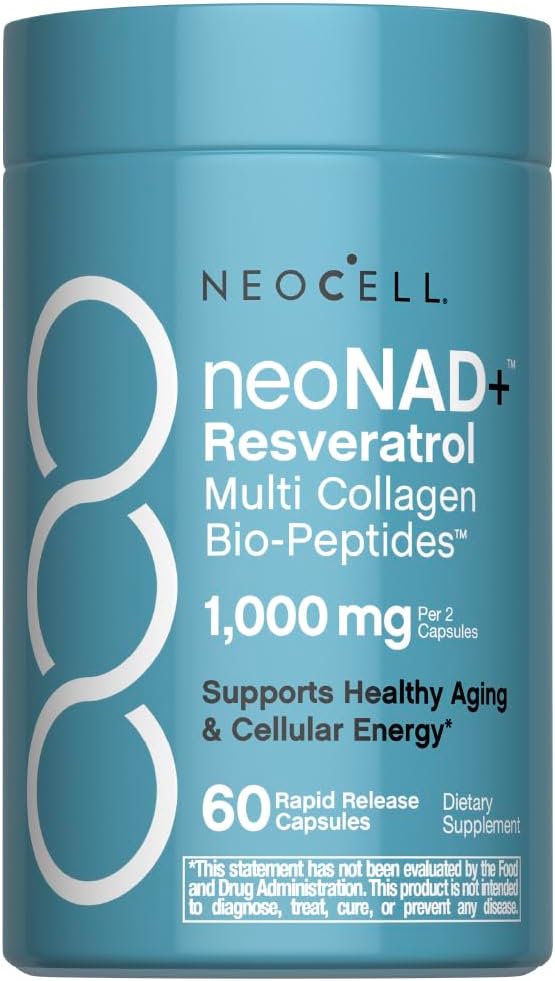 NeoCell NAD+ Resveratrol Supplement | with Multi Collagen Bio-Peptides | 60 Capsules | Supports Healthy Aging & Cellular Energy