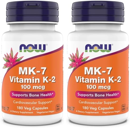 Now Supplements, MK-7 Vitamin K-2 100 mcg, Cardiovascular Support*, Supports Bone Health*, 180 Veg Capsules (Pack of 2)