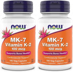 Now Supplements, MK-7 Vitamin K-2 100 mcg, Cardiovascular Support*, Supports Bone Health*, 180 Veg Capsules (Pack of 2)
