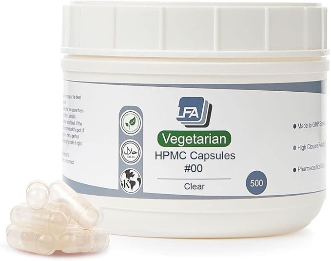 Empty 00 Capsules - Vegan HPMC - 500 Count - Pill Capsules Empty Fits Capsule Filling Tray - Joined Vegetarian Caps Easy Snap for DIY Powder Supplement Pills - Certified Halal Kosher