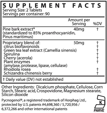 Kaire Maritime Prime 180 - Quick Release Tablets – 20mg Pycnogenol® French Maritime Pine Bark Extract Per Serving – Herbal Support Complex