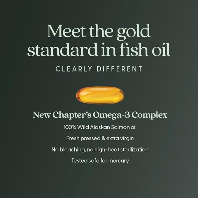 New Chapter Omega-3 Complex, 1000mg Softgels, Fish Oil Supplement Wild Alaskan Salmon for Heart, Brain, Eye, Joint & Skin Health Support - 30 Count