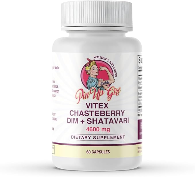 Pin Up Girl Vitex Chasteberry + DIM & Shatavari – Hormonal Balance Supplement for Women – Supports Hormonal Balance, Cycle Health & Reproductive Wellness – 4600mg - 60 Capsules
