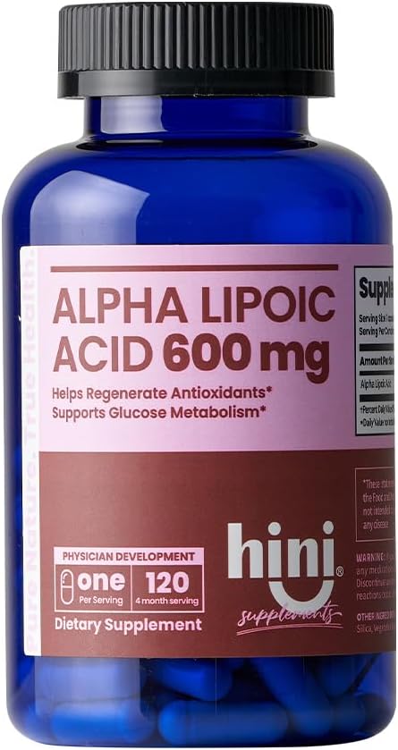 HINI Alpha Lipoic Acid 600 mg, Extra Strength ALA Antioxidant Support Supplement, High Potency Daily Wellness Formula, Easy-to-Swallow Capsules, 120 Count, 4-Month Supply for Men & Women