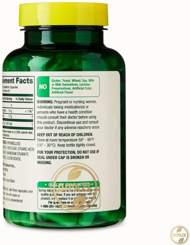 Spring Valley D-Mannose 500 mg Dietary Supplement, 120 Vegetarian Capsules + Dipaze Gift (Container)