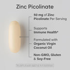 Sports Research High Potency Zinc Picolinate 50mg with Organic Coconut Oil | Highly Absorbable Zinc Supplement for Healthy Immune & Enzyme Function - Non-GMO Tested & Gluten-Free (120 Liquid Softgels)