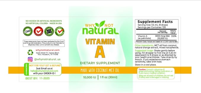 Why Not Natural Organic Vitamin B12 Drops and Liquid Vitamin A