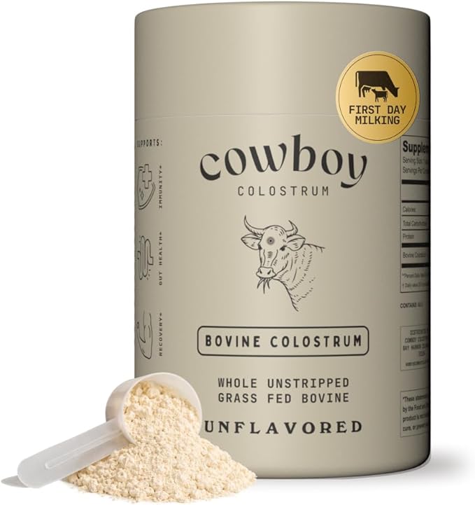 Cowboy - The Exclusive 1st Milking, Whole, Grass Fed Colostrum Supplement for Full Body Health - Bovine Colostrum Powder Packed w/Bioactive Nutrients - Sugar Free (Unflavored, 40 Servings)