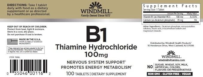 Windmill Vitamin B-1 TABS 100 MG WMILL Size: 100