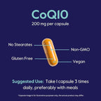 BESTVITE CoQ10 200mg (120 Vegetarian Capsules) Naturally Fermented - No Stearates - Vegan - Gluten Free - Non GMO