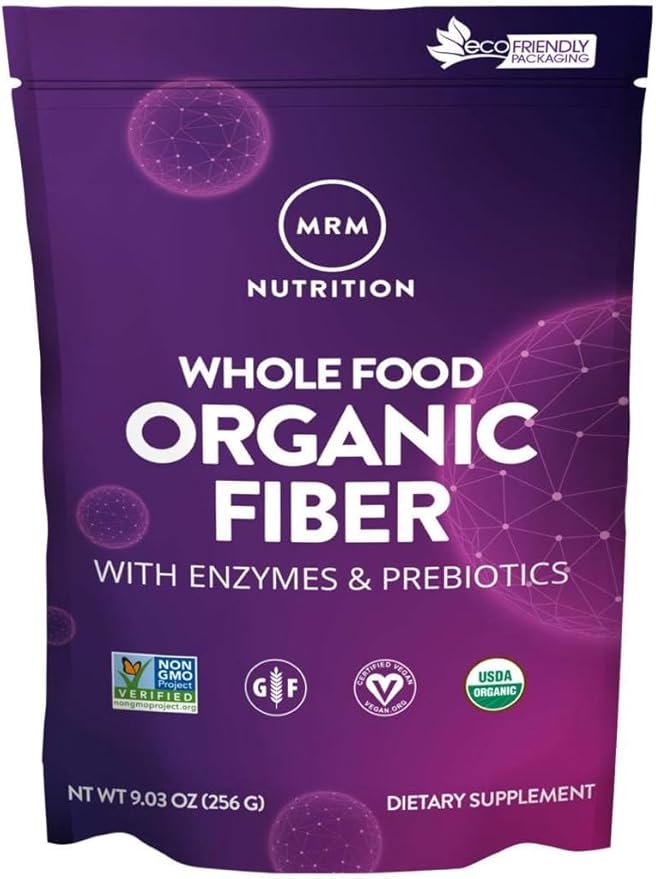 MRM Whole Food Organic Fiber with Enzymes & Prebiotics - Organic High Fiber Powder Supplement for Daily Digestive Support, Soluble & Insoluble Dietary Fiber, Prebiotic Blend, 6 g Fiber - 32 Servings