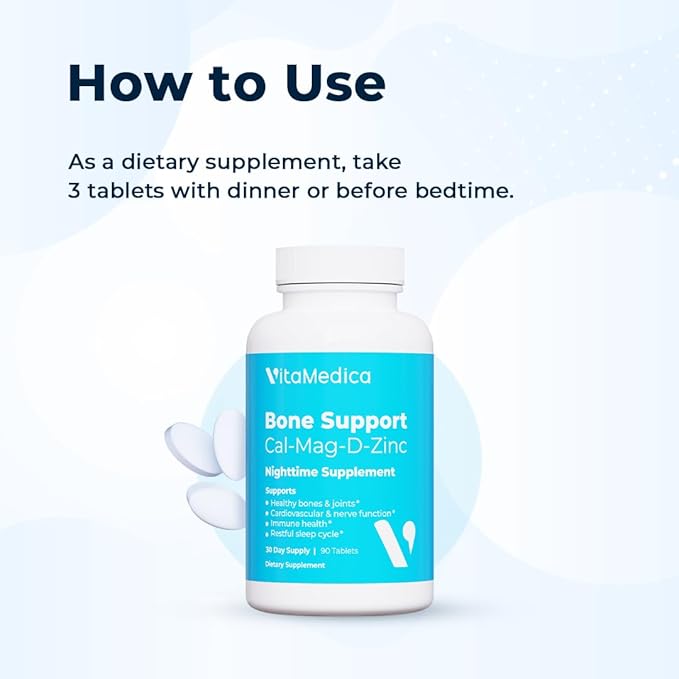 VitaMedica | Bone Support | Supplement for Bones and Joints | Calcium | Magnesium | Vitamin D & Vitamin K | Boron | Chelated Minerals | Bone Support | Natural Sleep | Made in USA | 90 Ct | 30 Servings
