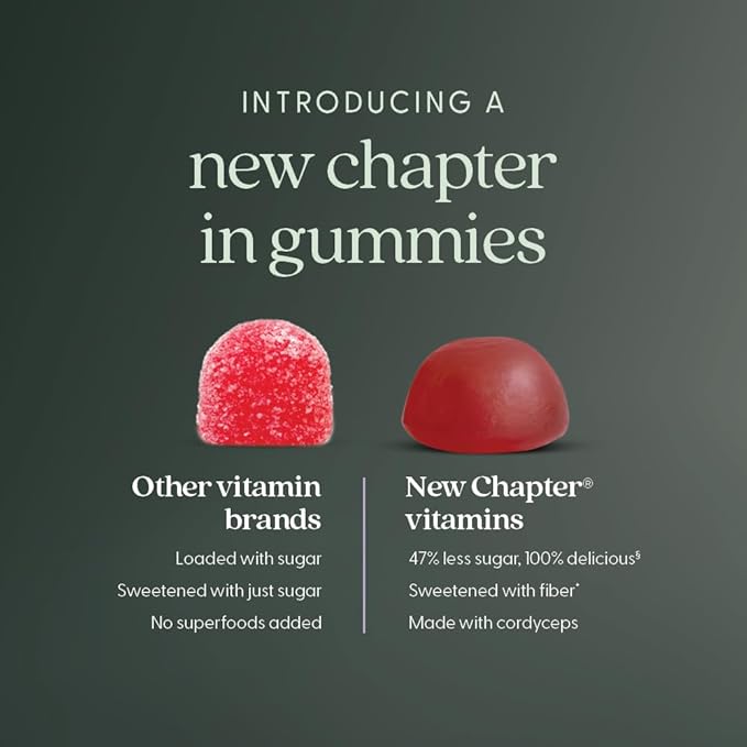 New Chapter® Organic Vitamin B12+ Gummies – 47% Less Sugar§, USDA Organic Vegan B12, Two Daily Gummies for Cellular Energy Support with Cordyceps, Non-GMO, Gluten Free, Raspberry Flavored, 60ct