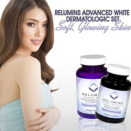 Relumins Advanced White Set - 1650mg Glutathione Complex (90 Capsules) and Advanced Vitamin C with Rose Hips and Bioflavonoids (60 Capsules) Bundle
