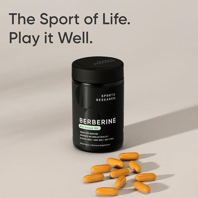 Sports Research Berberine Supplement with Coconut Oil - Herbal & Ayurvedic Metabolic Health Support - Berberine 500mg, 90 Softgels - Gluten-Free, Non-GMO Berberine Powder (Pack of 2)