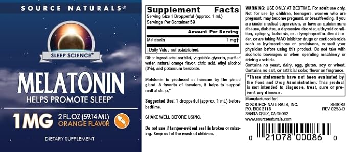 Source Naturals Melatonin* - 1 mg, 2 Fluid oz
