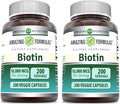 Amazing Formulas Biotin 10000 Mcg Vegetarian Capsules | Vitamin B7 Supplement | Non-GMO | Gluten-Free | Made in USA (200 Count | 2 Pack)