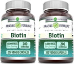 Amazing Formulas Biotin 10000 Mcg Vegetarian Capsules | Vitamin B7 Supplement | Non-GMO | Gluten-Free | Made in USA (200 Count | 2 Pack)