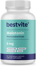 BESTVITE Melatonin 6 mg - 120 Veg Caps - No Stearates - No Sucralose, No Dextrose, No Silicon Dioxide, No Mannitol - Vegan - Non-GMO - Gluten-Free