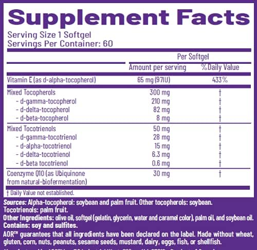 AOR Total E 445 mg, 60 Softgels, 60-Day Supply, Vitamin E Complex with CoQ10 – Advanced Antioxidant Blend for Overall Wellness, Skin & Hair Health