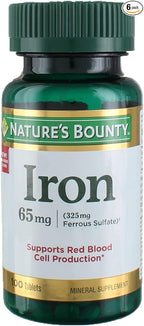 Nature's Bounty Iron 65 mg Tablets 100 Tablets (Pack of 6)