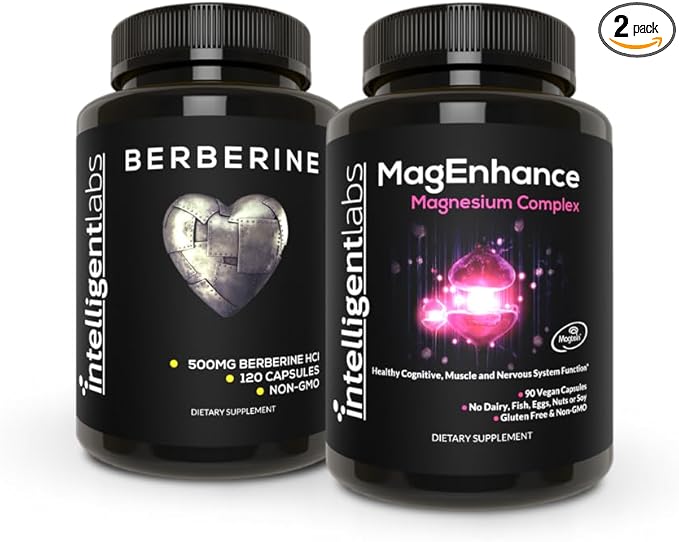 Intelligent Labs 2-in-1 Bundle of MagEnhance Magnesium Supplement (Magnesium L-Threonate Complex with Mg Glycinate and Mg Taurate) and Max Strength Berberine 500MG Capsules