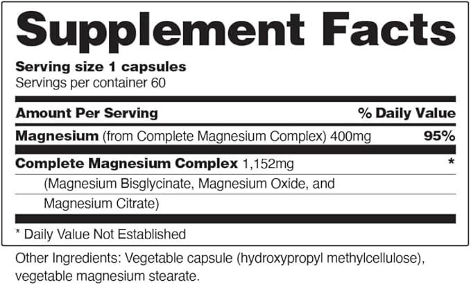 Snap Triple Magnesium Complex for Women & Men for Sleep & Muscle Support – 400mg, 3-in-1 Magnesium Supplement – Bisglycinate, Citrate & Oxide – Chelated for High-Absorption, 60 Vegetarian Capsules