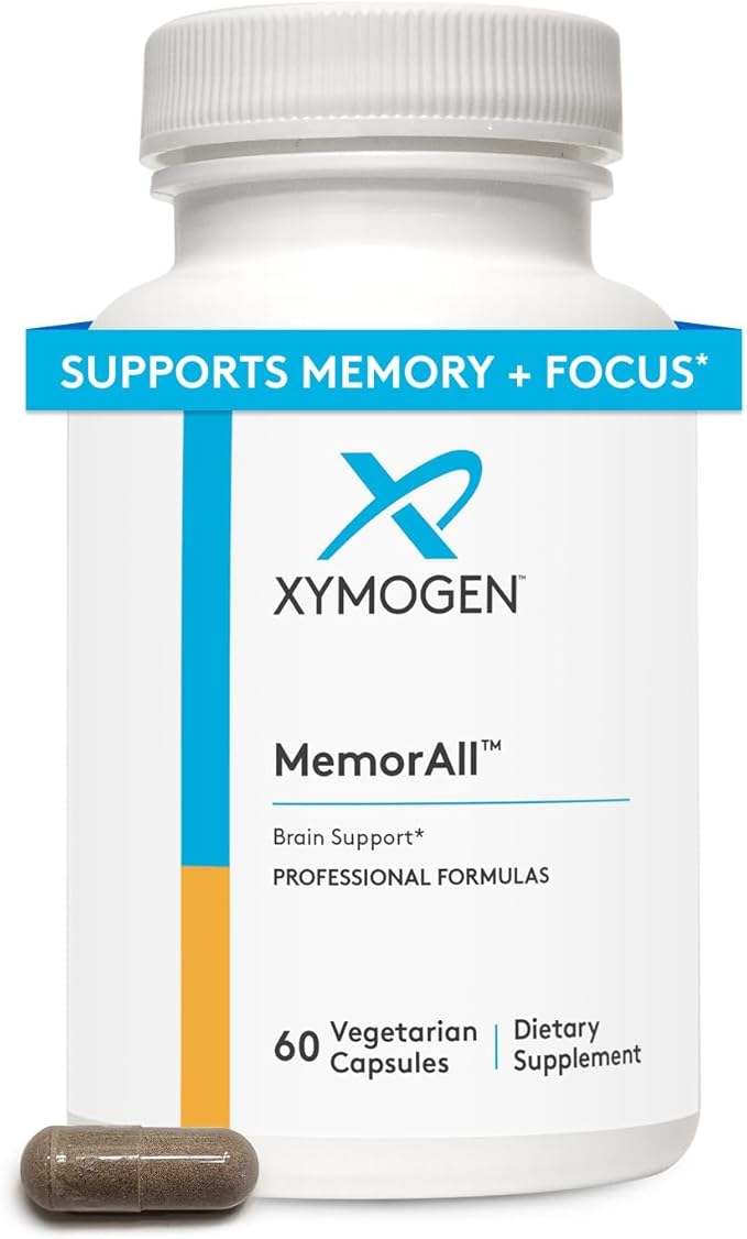 XYMOGEN MemorAll - Brain Support Supplement - Vitamins + Botanicals That Support Cognitive Function and Healthy Memory - Folate, Ginkgo, NAC, Phosphatidylserine, B12, B6, Huperzine A (60 Capsules)
