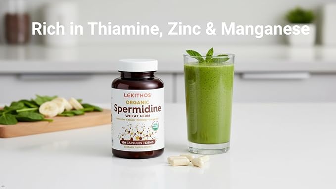 Organic Spermidine Capsules | Organic Wheat Germ Extract | Promotes Cell Renewal, Better Aging | Thiamine, Zinc, Manganese | 1050mg Per Serving | USDA Organic, Vegan, Non-GMO | 120 Capsules