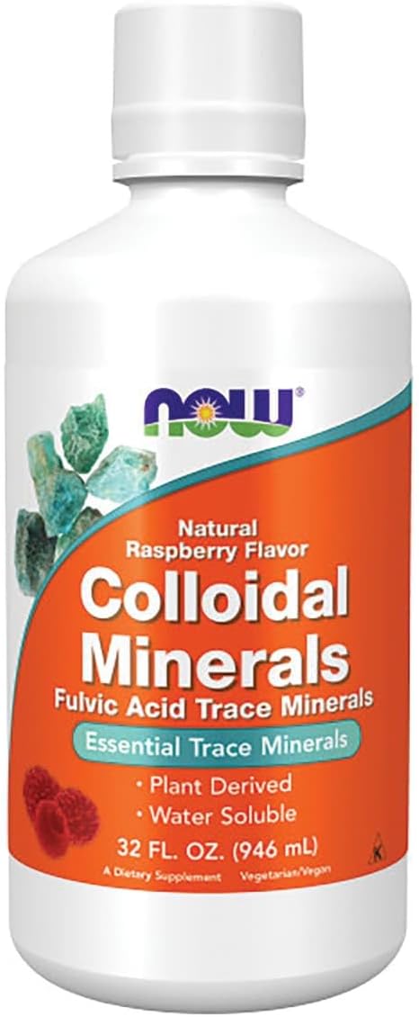 NOW Foods Supplements, Colloidal Minerals Liquid, Plant Derived, Essential Trace Minerals, Raspberry, 32-Ounce