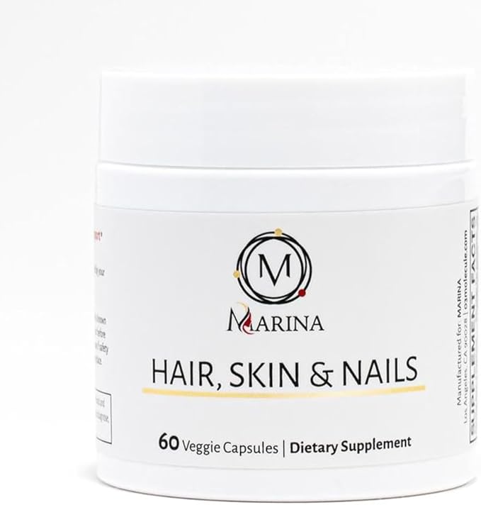 Marina - Ultra Advanced Beauty Supplement - Biotin 5000mcg & Collagen Supplement for Healthy Hair, Strong Nails & Youthful Skin Support, Made in USA - Women & Men | 60 Capsules