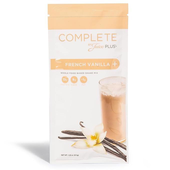 Complete by JuicePlus+ Single Serve French Vanilla Shakes - Plant-Based Nutrition - Vegan, Gluten-Free, Non-GMO, Kosher, Whole Food Based Shake Powder with Protein, Fiber & Prebiotics - 15 Servings