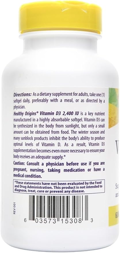 Healthy Origins Vitamin D3 2, 400 Lulanolin Gels, 360 Count