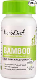 Herbadiet Bamboo Extract Capsules | Supports Healthy Skin, Hair & Nails | Natural Hair Supplement with 70% Silica (120 Capsules)