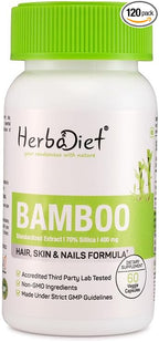 Herbadiet Bamboo Extract Capsules | Supports Healthy Skin, Hair & Nails | Natural Hair Supplement with 70% Silica (120 Capsules)