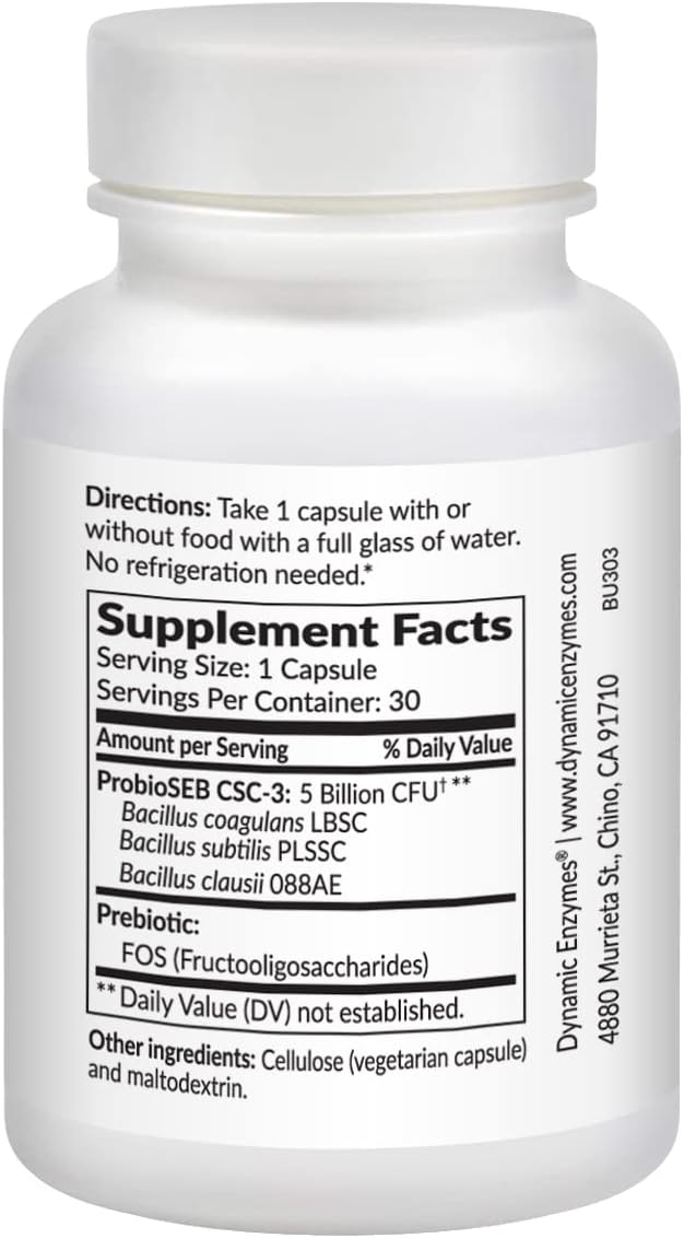 Biome Ultra Spore Probiotic + Prebiotic FOS (ProbioSEB CSC3) – 5 Billion CFU Per Capsule – Bacillus Coagulans, Subtilis & Clausii – Shelf-Stable Daily Probiotic for Gut & Microbiome Support – 30 Caps