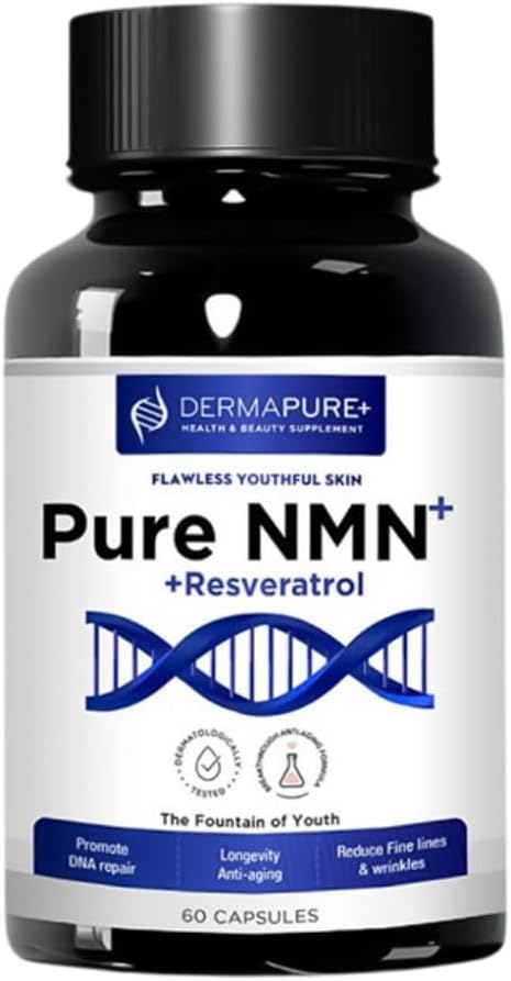 Dermapure NMN+ Supplement 4-in-1 – Support Youthful Skin, Longevity Anti-Aging, Reduces Fine Lines & Wrinkles, Supports NAD+ Levels, GMP Certified & FDA Registered – 60 Capsules (1 Pack)