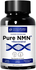 Dermapure NMN+ Supplement 4-in-1 – Support Youthful Skin, Longevity Anti-Aging, Reduces Fine Lines & Wrinkles, Supports NAD+ Levels, GMP Certified & FDA Registered – 60 Capsules (1 Pack)