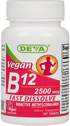 DEVA Nutrition Vegan Sublingual Fast Dissolve B-12 Tablets, 2500 mcg, 90 Count