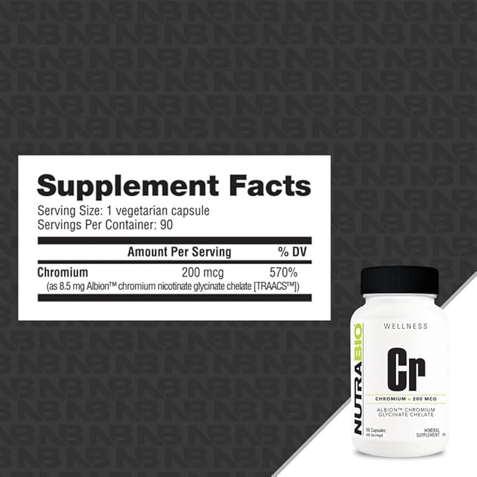 NutraBio Chelated Chromium GTF - 200 mcg - 90 Vegetable Capsules - Supports Healthy Metabolism