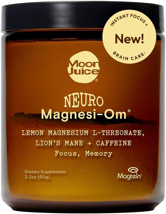 Moon Juice Neuro Magnesi-Om - Brain Support Supplement with Magnesium L-Threonate, Lion’s Mane, L-Theanine & Caffeine - Magnesium Powder for Focus & Memory - Lemon, 3.2 oz, 30 Servings