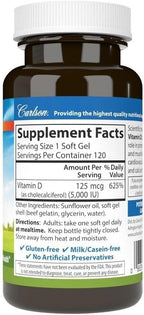 Carlson Labs Vitamin D3 5000 IU Soft Gels, 120 Count