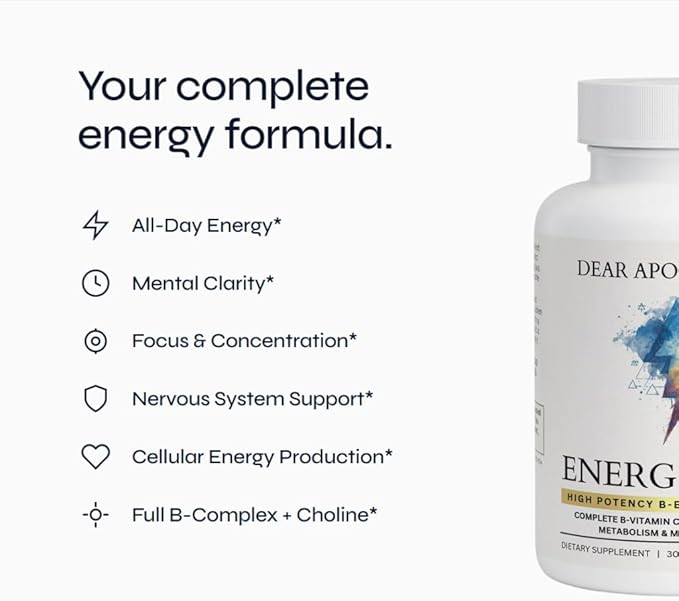 Energis Max B Complex High Potency Supplement - B12 2000mcg B6 B1 Folate Biotin Niacin Riboflavin Pantothenic Acid - Complete B Vitamins with Choline Inositol - Vegan Non-GMO - 60 Capsules