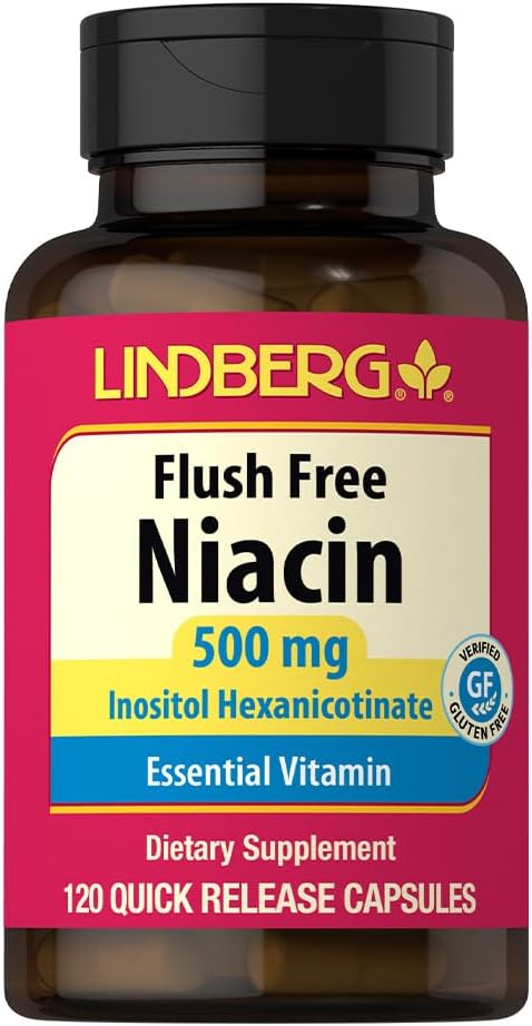Lindberg Niacin 500mg Flush Free | 120 Capsules | Vitamin B3 Supplement | Non-GMO, Gluten Free