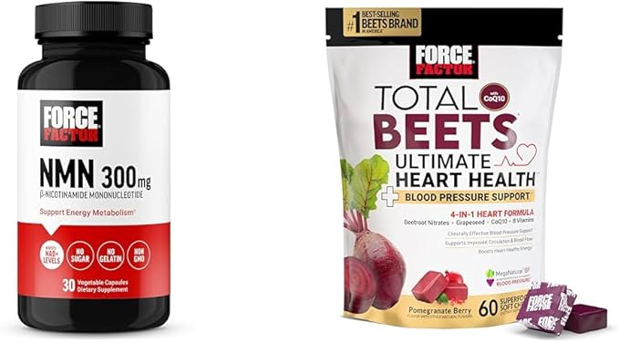 NMN Supplement, Nicotinamide Mononucleotide to Support Healthy Aging and Energy Metabolism, Total Beets Ultimate Heart Health Chews for Blood Pressure Support, Pomegranate Berry, 60 Soft Chews