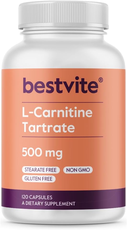 BESTVITE L-Carnitine Tartrate 500mg per Capsule (120 Capsules) - No Stearates - Non GMO - Gluten Free - Supports Heart Health & Energy Production*