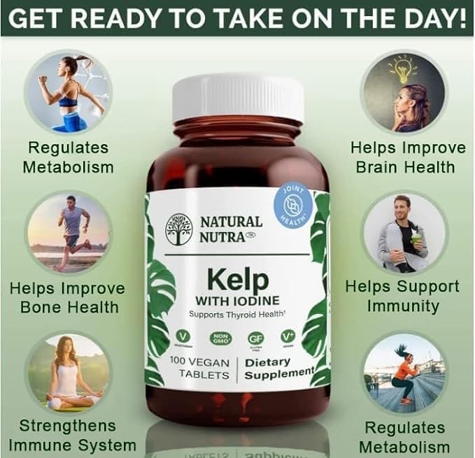Natural Nutra Kelp Iodine with Potassium Iodide - Thyroid Support Supplement - Immune Strength & Metabolism Balance - Vegan Sea Kelp for Wellness - 225 mcg Iodine - 100 Tablets