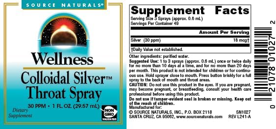 Source Naturals Wellness Colloidal Silver 30 PPM Liquid Spray Bottle - 1 Fluid oz